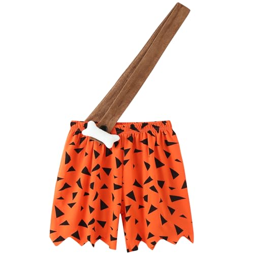 Baby Boy Caveman Halloween Costume Set - Includes Pants, Hat, Cave Bat & Socks for Toddlers