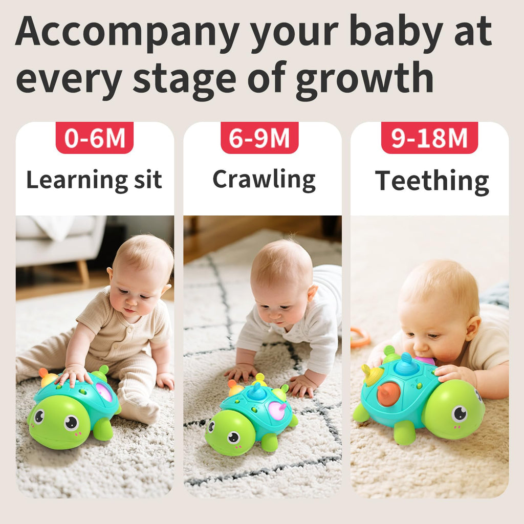 Baby Crawling Turtle Toy with Lights & Music, Tummy Time, 6-12 Months, Gift for 1 Year Old