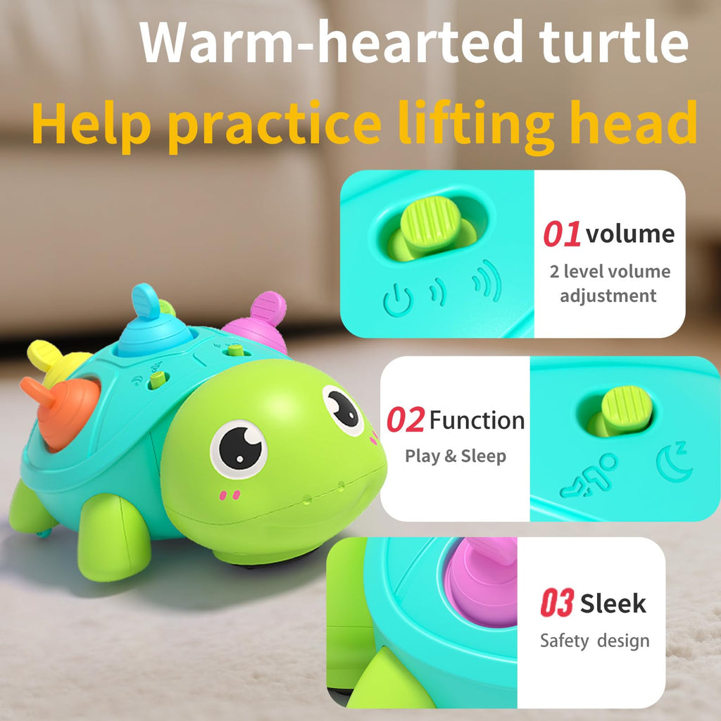 Baby Crawling Turtle Toy with Lights & Music, Tummy Time, 6-12 Months, Gift for 1 Year Old