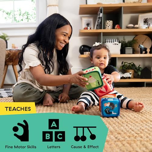 Baby Einstein Alpha Stacks Soft Blocks: 4-Piece Stacking Toy Set with Letters, Animals, and Sensory Sounds