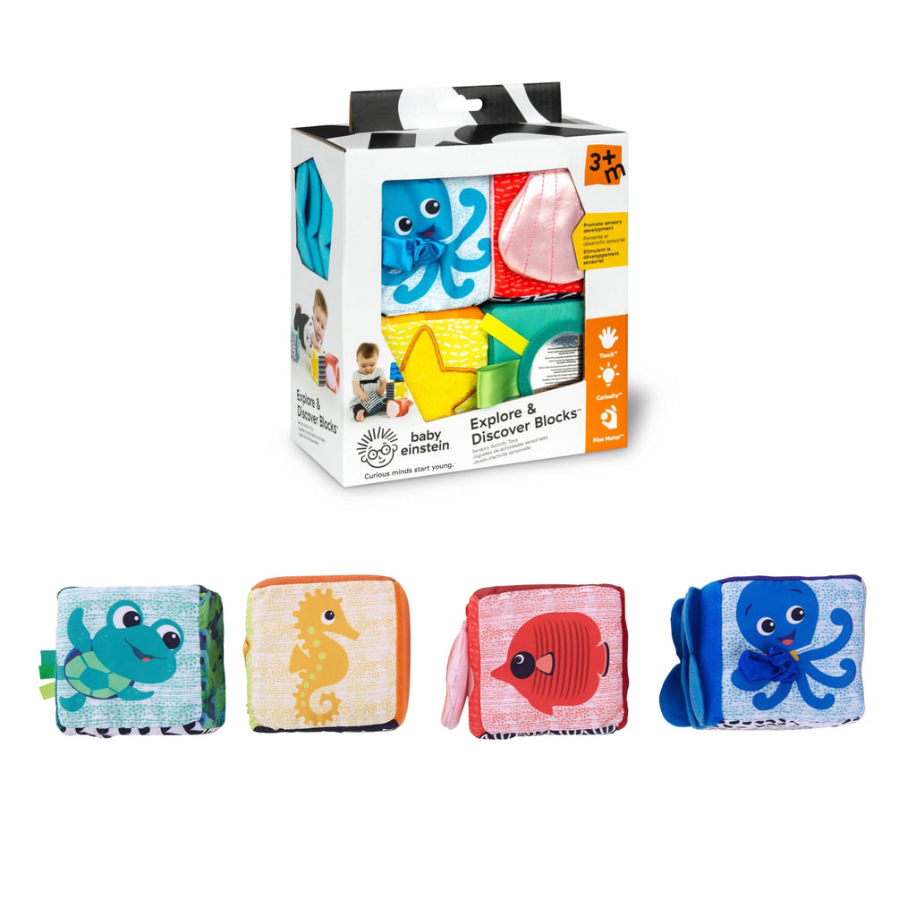 Baby Einstein Explore & Discover Soft Blocks – Multi-Sensory Stacking Toy Set for Babies 3 Months+