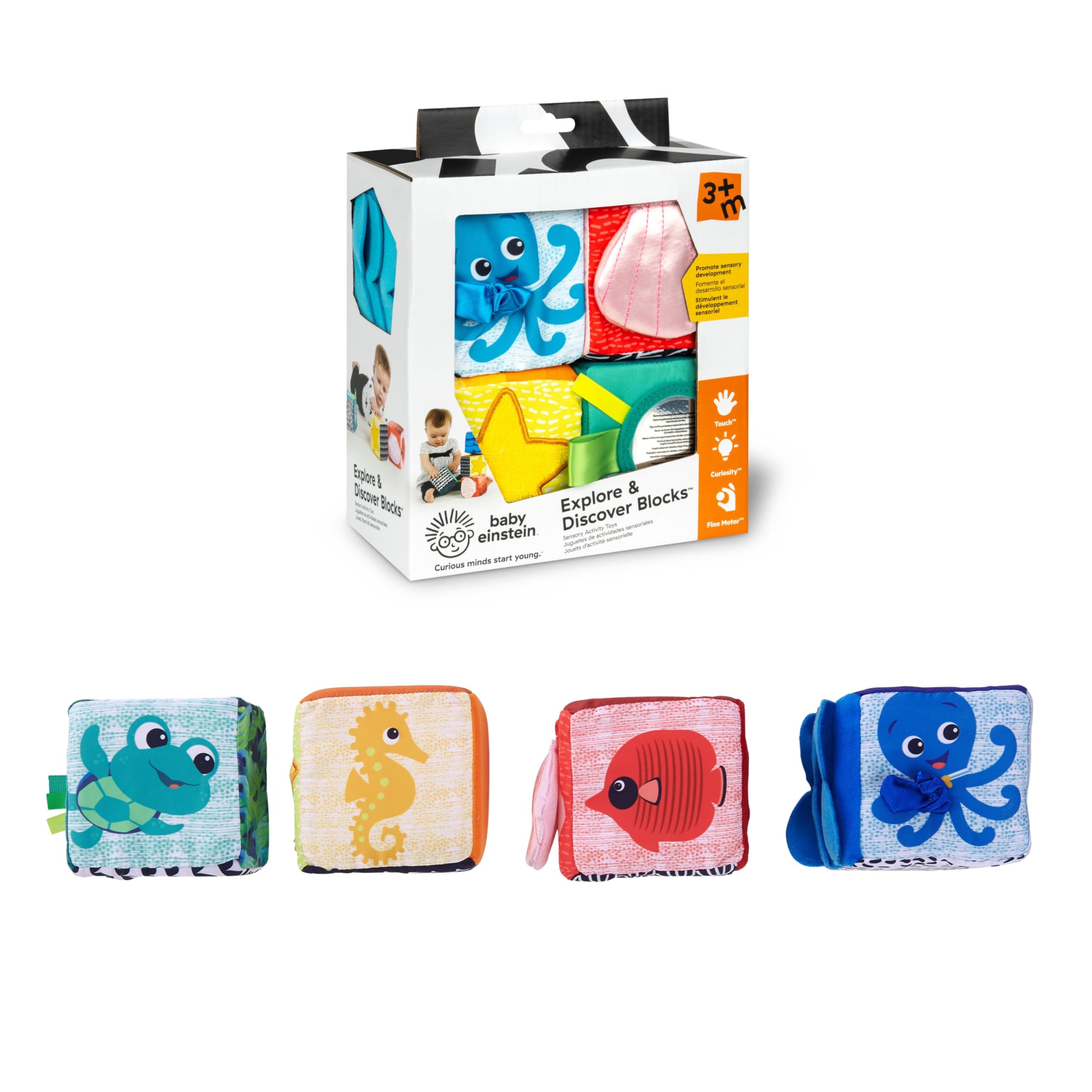 Baby Einstein Explore & Discover Soft Blocks – Multi-Sensory Stacking Toy Set for Babies 3 Months+