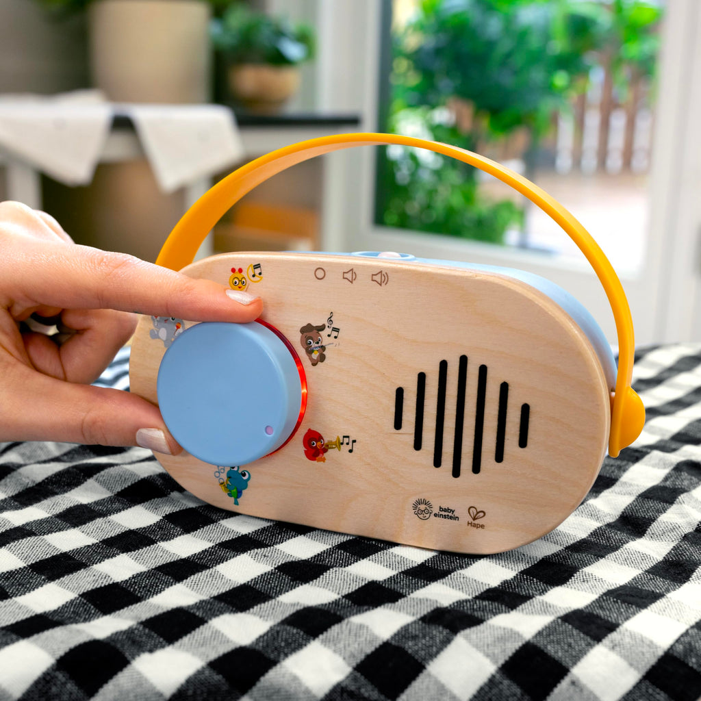 Baby Einstein + Hape Discovery Radio Toy: Musical Wooden Toy with Lights & Sounds for Ages 6 Months+