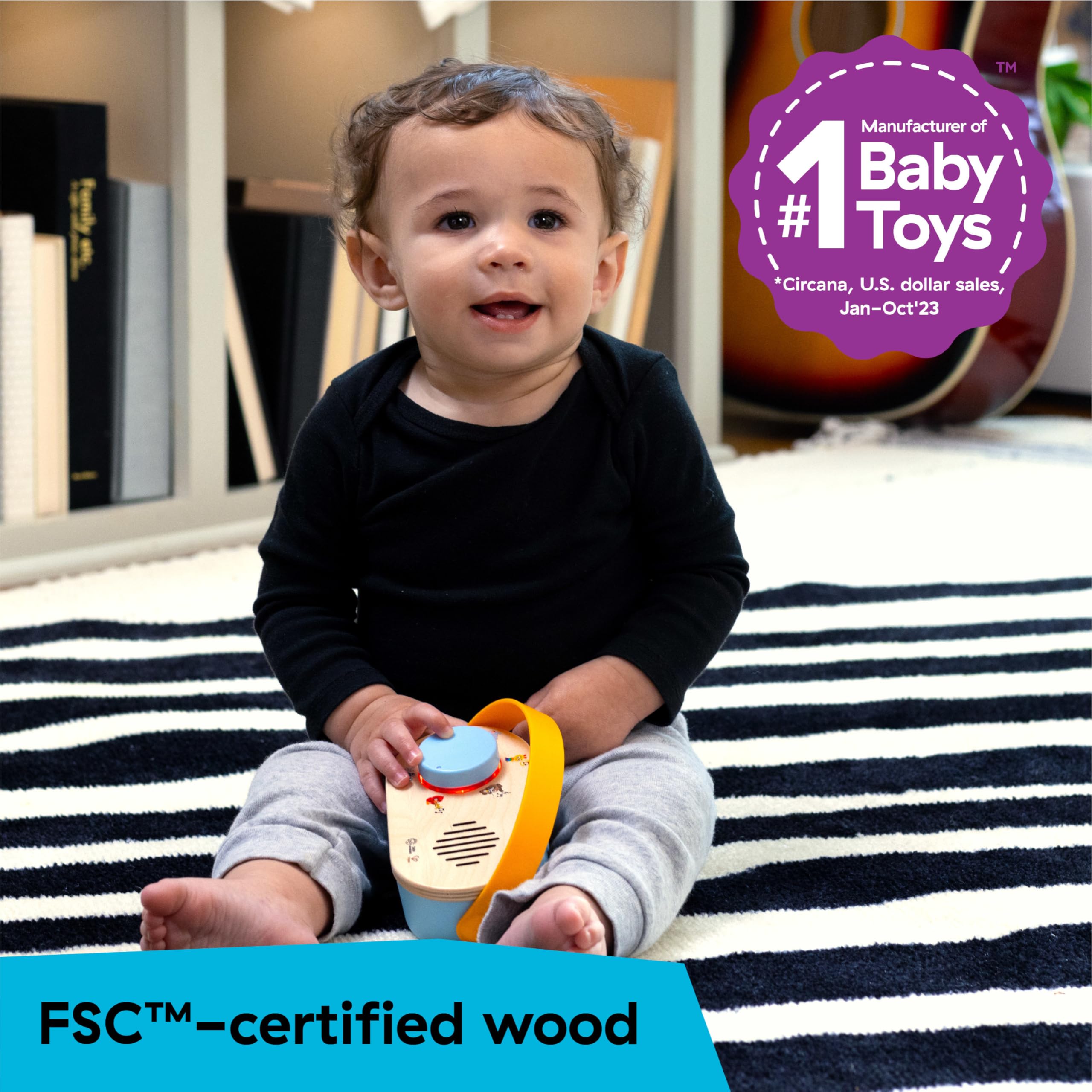 Baby Einstein + Hape Discovery Radio Toy: Musical Wooden Toy with Lights & Sounds for Ages 6 Months+