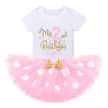 Baby Girls 1st Birthday Polka Dot Romper Tutu Skirt Mouse Ears Headband Cake Smash Outfit by IMEKIS