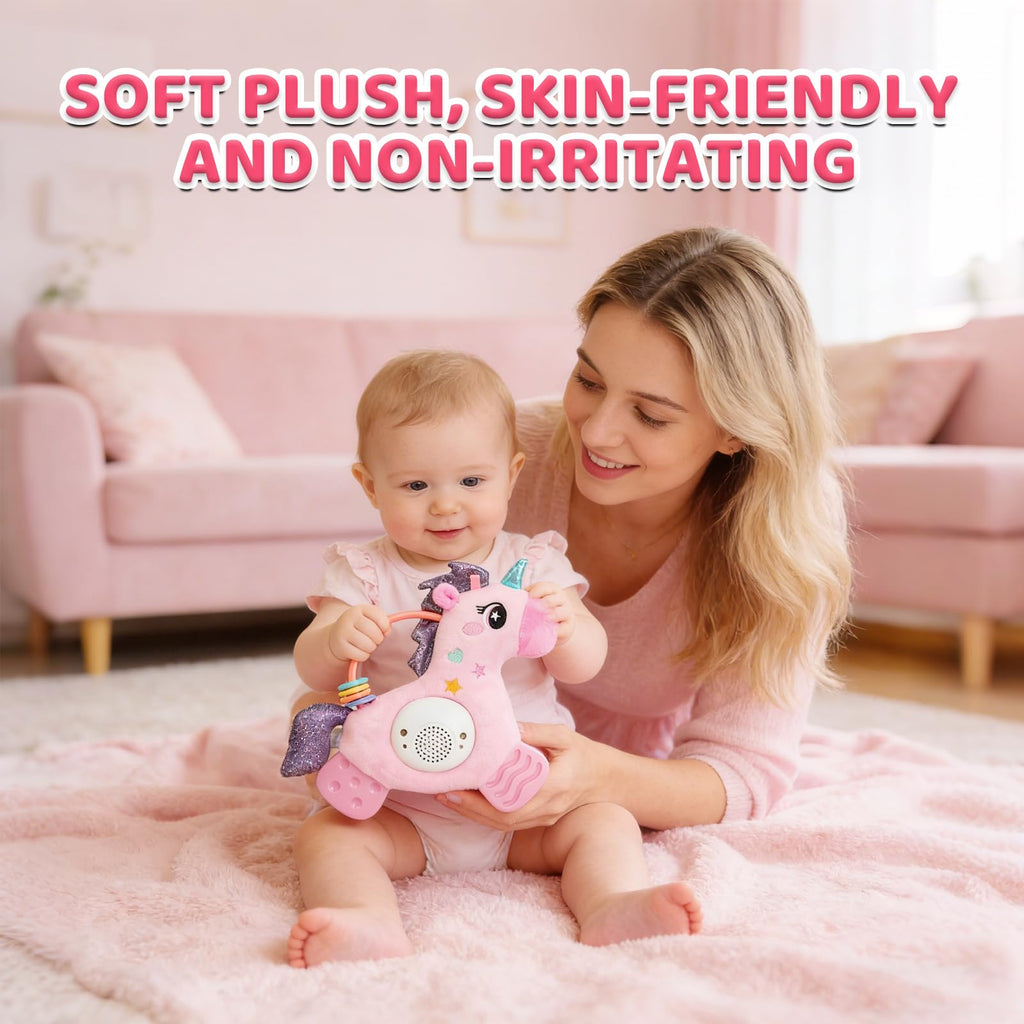 Baby Musical Activity Soft Toy – Plush Unicorn with Teether, Rattle, Light & Sound for 6–12 Months