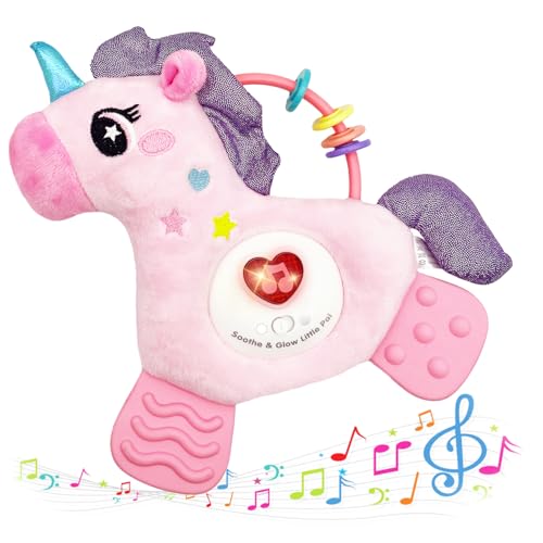 Baby Musical Activity Soft Toy – Plush Unicorn with Teether, Rattle, Light & Sound for 6–12 Months