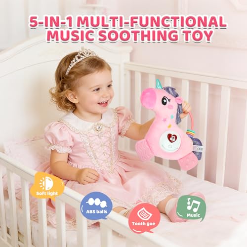 Baby Musical Activity Soft Toy – Plush Unicorn with Teether, Rattle, Light & Sound for 6–12 Months