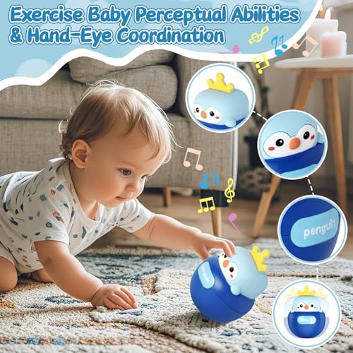 Baby Penguin Wobble Toy – Musical Roly-Poly Tumbler with BPA-Free Teether for 3-12 Month Infants