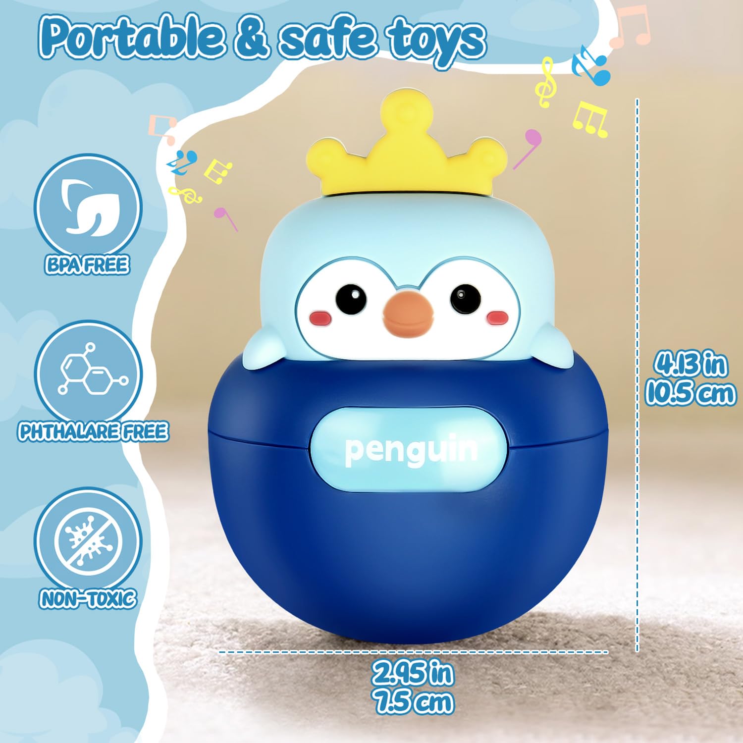Baby Penguin Wobble Toy – Musical Roly-Poly Tumbler with BPA-Free Teether for 3-12 Month Infants