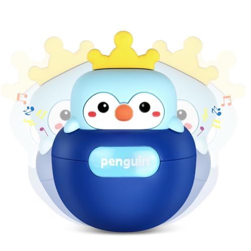 Baby Penguin Wobble Toy – Musical Roly-Poly Tumbler with BPA-Free Teether for 3-12 Month Infants