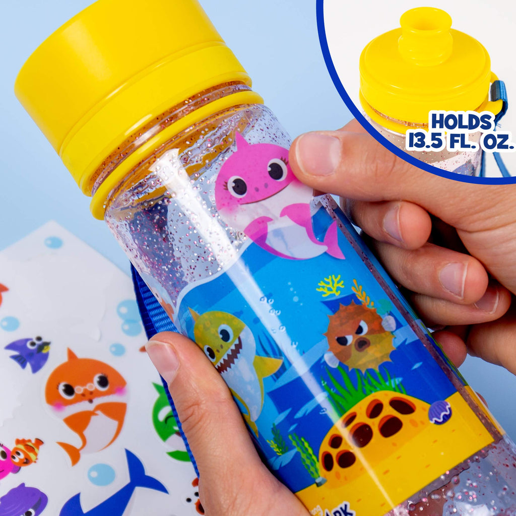 Baby Shark Decorate Your Own Water Bottle with Glitter and Removable Stickers