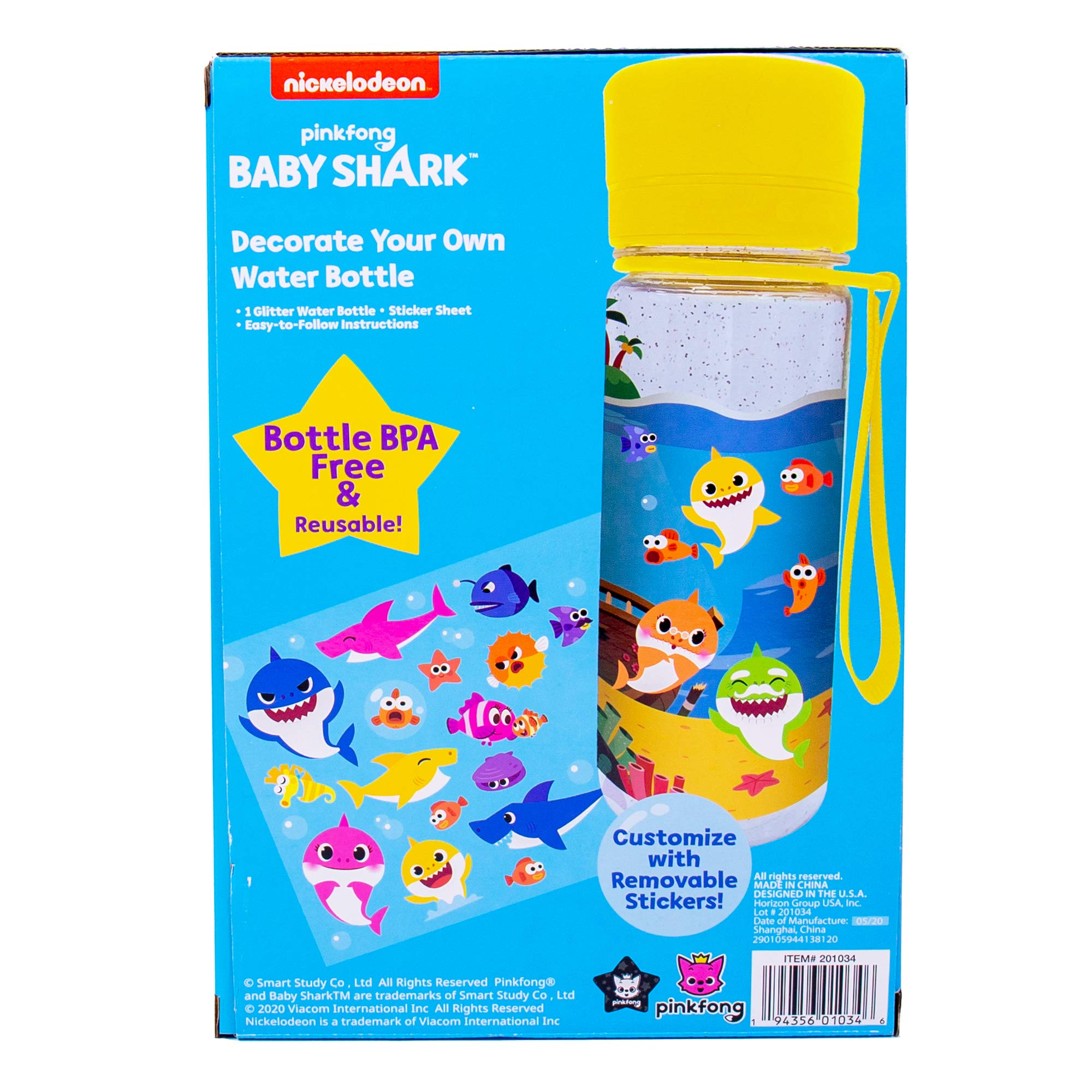 Baby Shark Decorate Your Own Water Bottle with Glitter and Removable Stickers