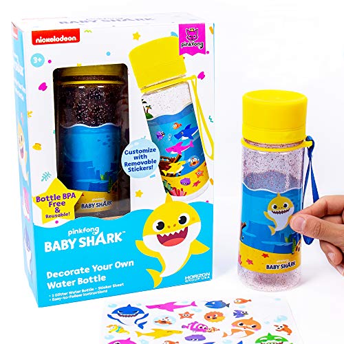 Baby Shark Decorate Your Own Water Bottle with Glitter and Removable Stickers