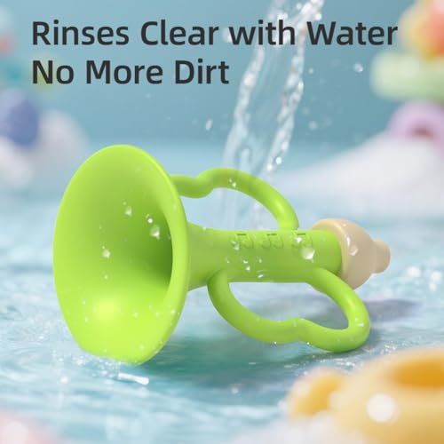 Baby Trumpet Toy 6-12 Months – Silicone Baby Horn Blowing Toy with 2 Pieces Yellow & Green, Easy Grip Toddler Whistle for Teething and Sensory Play, Newborn Gift