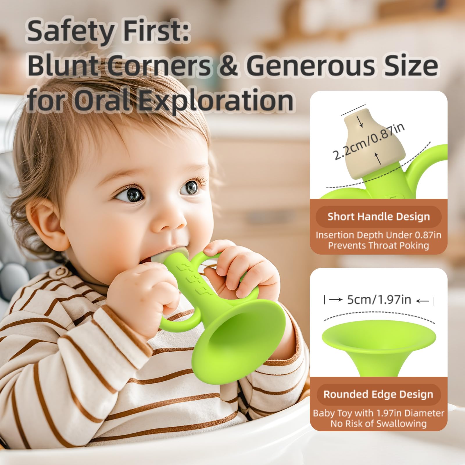 Baby Trumpet Toy 6-12 Months – Silicone Baby Horn Blowing Toy with 2 Pieces Yellow & Green, Easy Grip Toddler Whistle for Teething and Sensory Play, Newborn Gift