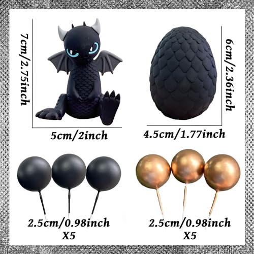 BACH AND BOOZY Black Dragon Cake Topper with Dragon Eggs and Gold Black Balls – Fantasy Party Cake Decor