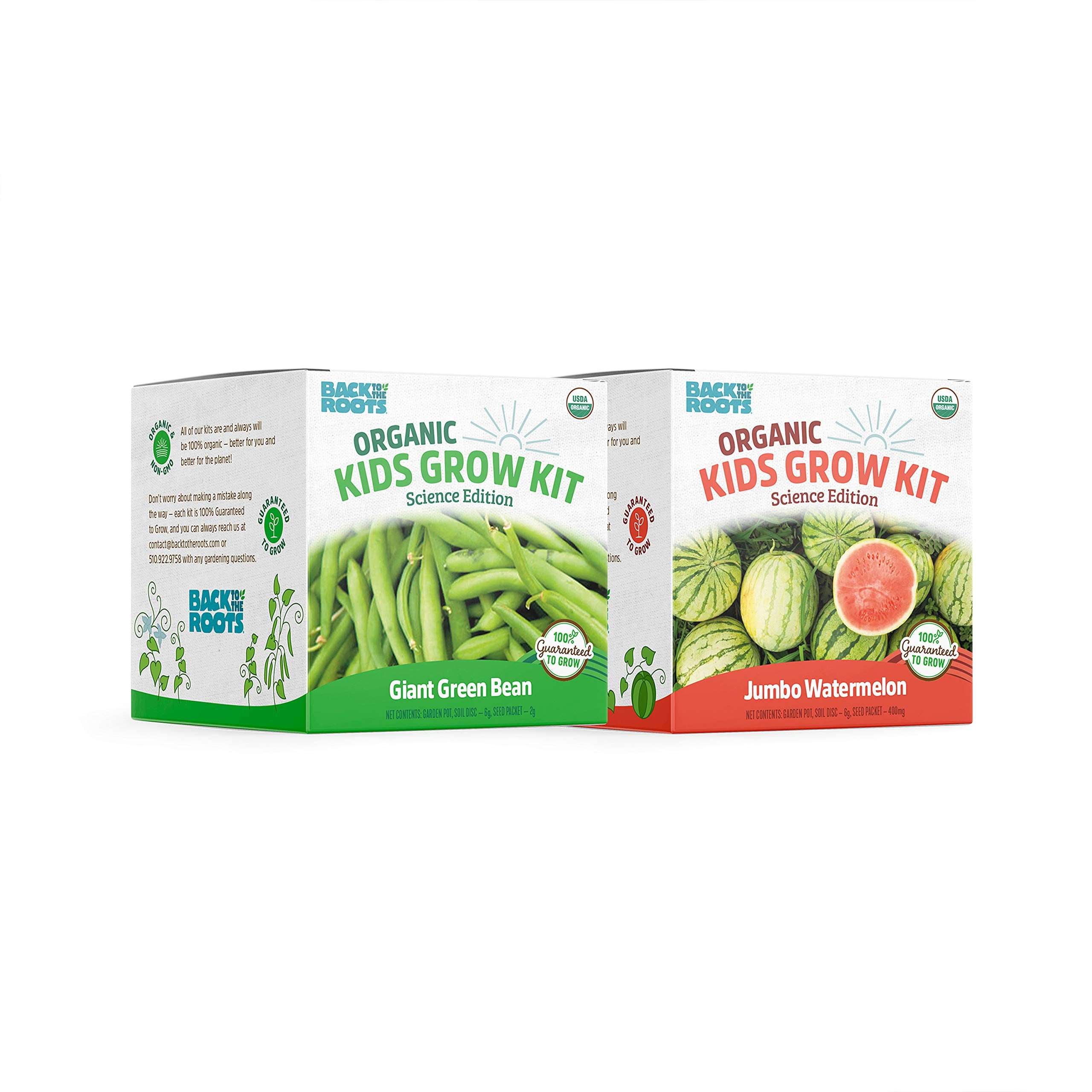 Back to the Roots Kids Science Grow Kit: Organic Bean & Watermelon Gardening Set (2-Pack)
