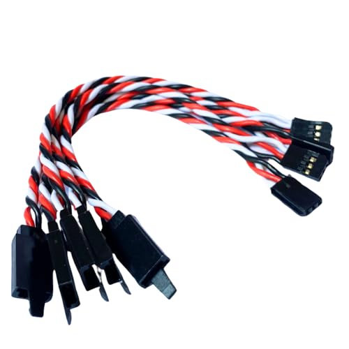 BackBayRC 20 AWG Twisted Servo Extension Cable - 100 Strands, Gold Plated, Safety Clip - 5-Pack (6 inch)