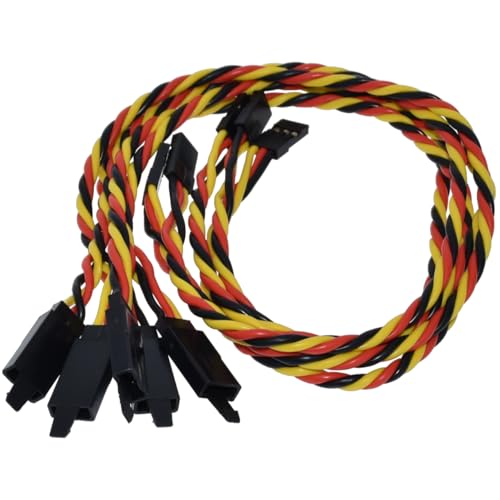 BackBayRC 20awg Twisted Servo Extension Cable with Safety Clip – 100 Strands, JR-Style, 8 Lengths (5-Pack)