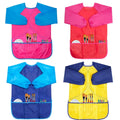 BAHABY Kids Art Smocks 4 Pack - Waterproof Painting Aprons with Long Sleeves and Pockets for Ages 3-8