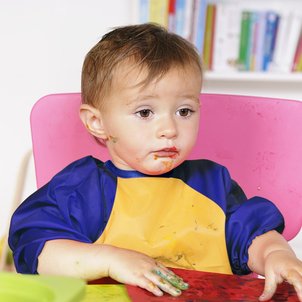 BAHABY Kids Art Smocks 4 Pack - Waterproof Painting Aprons with Long Sleeves and Pockets for Ages 3-8