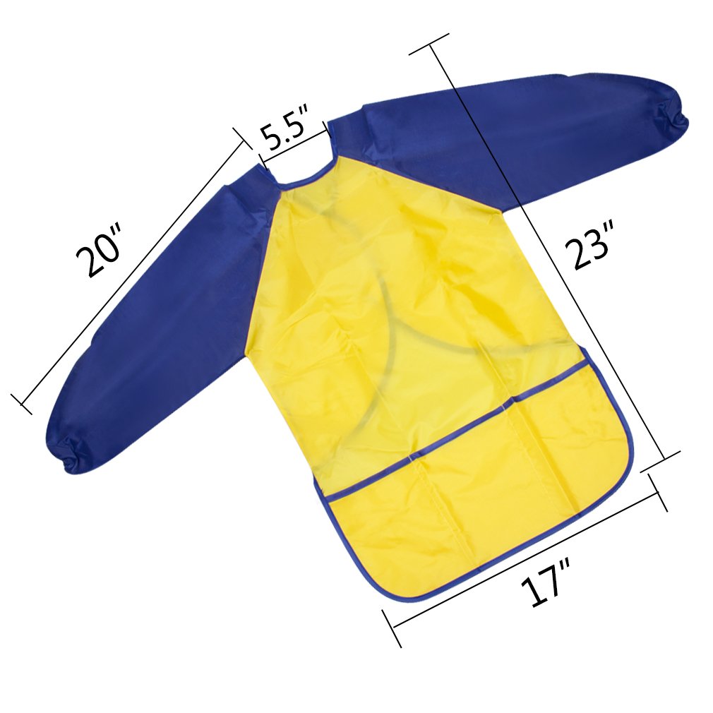 BAHABY Kids Art Smocks 4 Pack - Waterproof Painting Aprons with Long Sleeves and Pockets for Ages 3-8