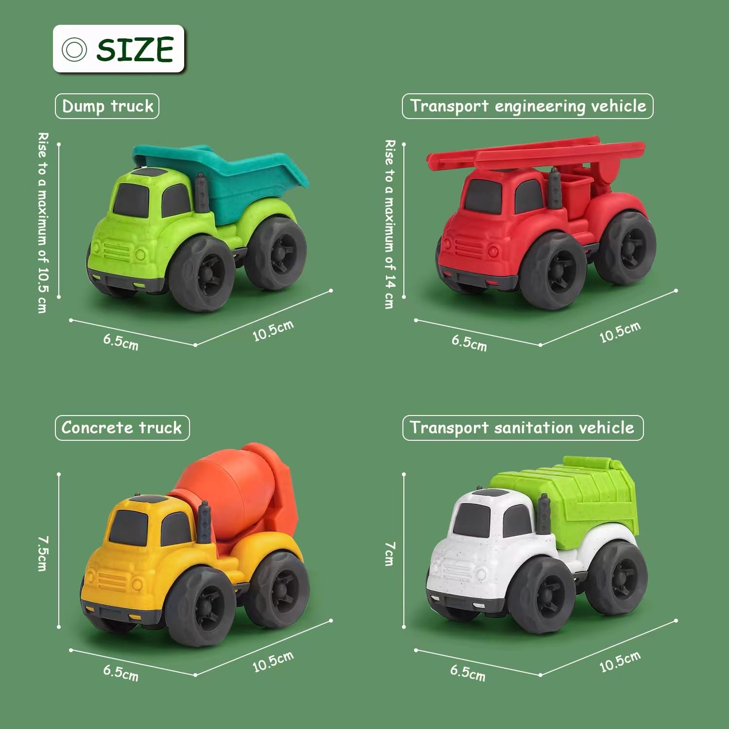 Baimiby 4-Pack Toddler Trucks: Dump Truck & Cement Mixer Toys for 3-4 Year Olds, BPA Free Push Cars for Indoor Outdoor Play, Christmas Birthday Gifts