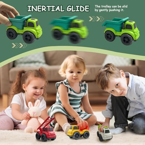 Baimiby 4-Pack Toddler Trucks: Dump Truck & Cement Mixer Toys for 3-4 Year Olds, BPA Free Push Cars for Indoor Outdoor Play, Christmas Birthday Gifts