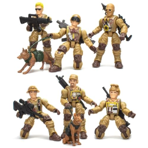 Baimiby Army Men Action Figures Set - 6 Poseable Toy Soldiers with Weapons and Dogs for Kids Ages 3+