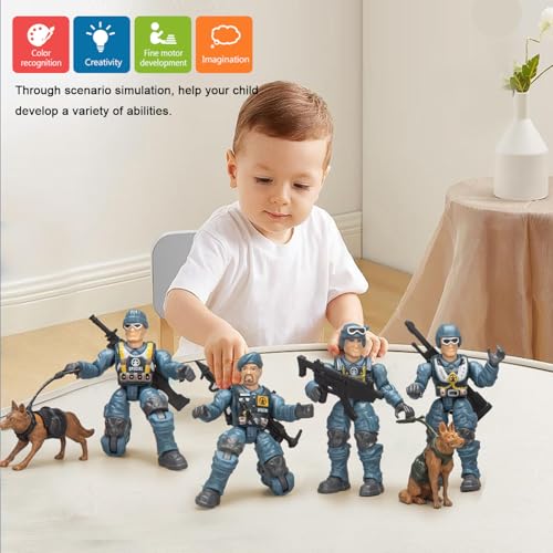 Baimiby Army Men Action Figures Set – 6 Poses, 6 Weapons, 2 Dogs for Imaginative Play