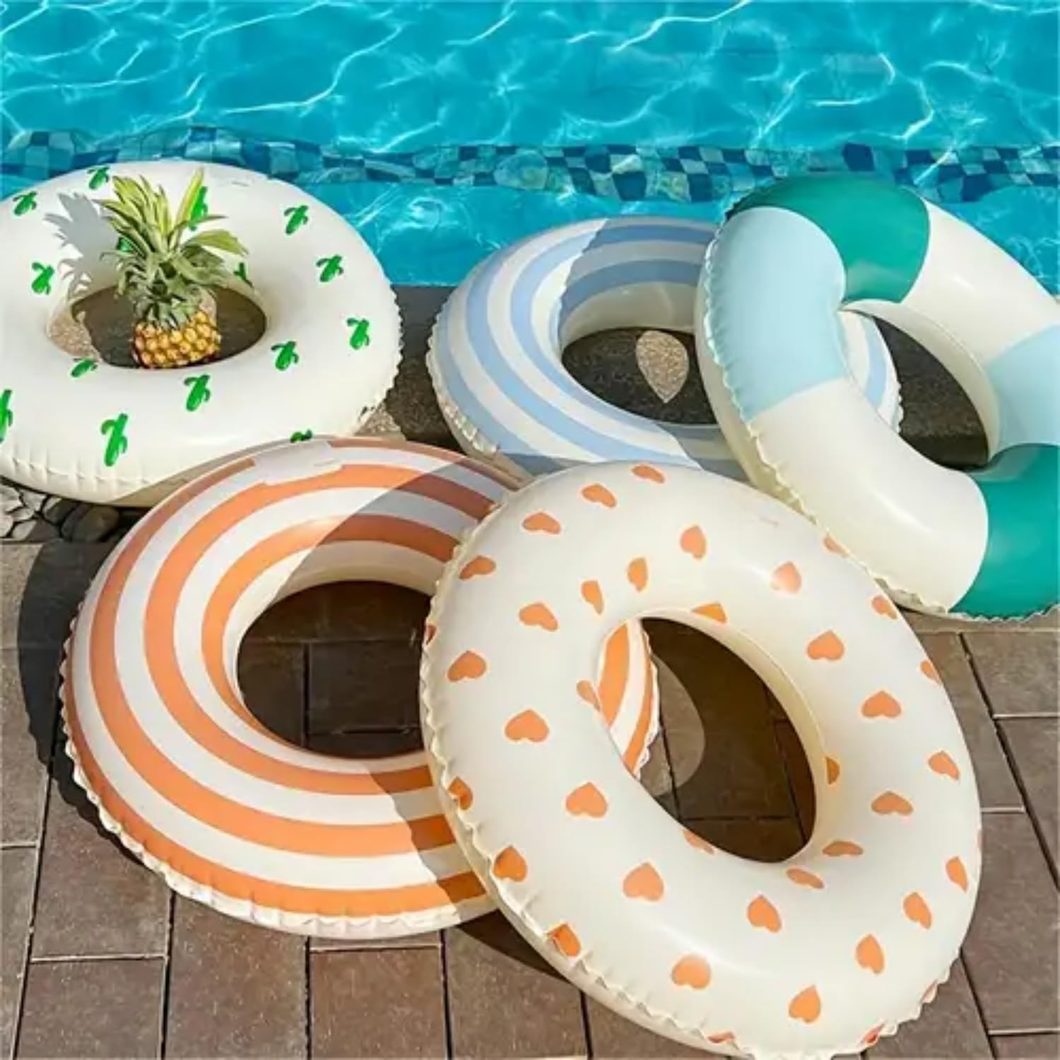 BAITEMJIA Inflatable Swim Ring for Kids Ages 5-10 – Blue and Pink Stripes Pool Float