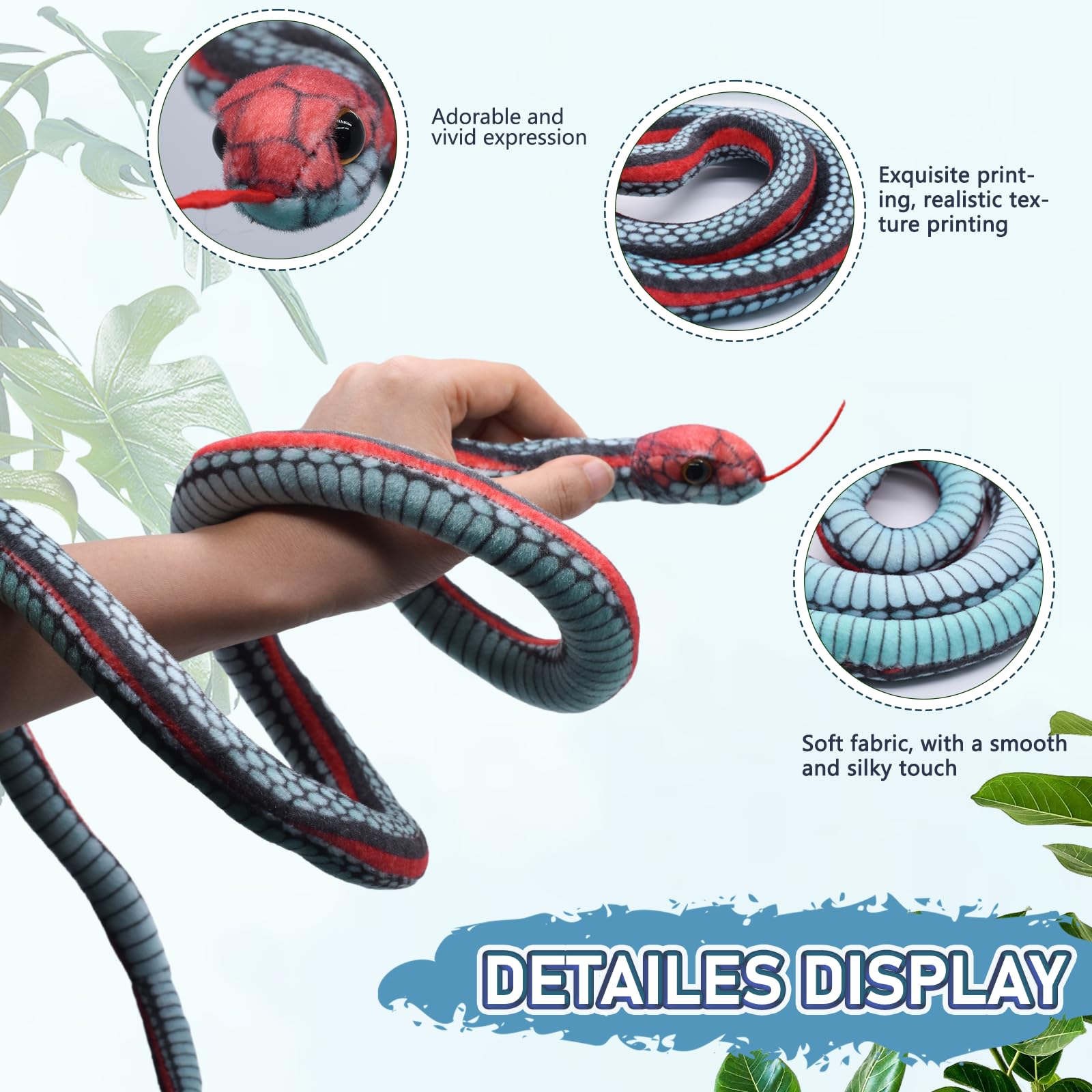 Bakalizoo 3.6 ft Long Snake Plush – Lifelike Soft Stuffed Animal Toy for Pranks, Halloween, Gifts (Blue)