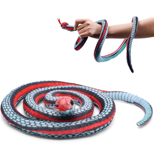 Bakalizoo 3.6 ft Long Snake Plush – Lifelike Soft Stuffed Animal Toy for Pranks, Halloween, Gifts (Blue)