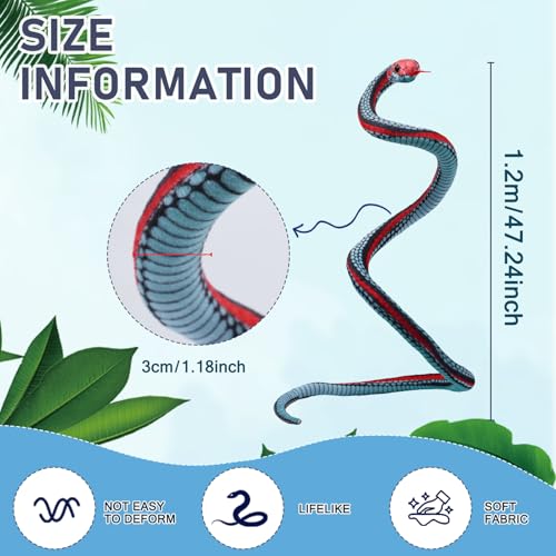 Bakalizoo 3.6 ft Long Snake Plush – Lifelike Soft Stuffed Animal Toy for Pranks, Halloween, Gifts (Blue)