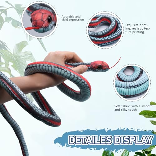 Bakalizoo 3.6 ft Long Snake Plush – Lifelike Soft Stuffed Animal Toy for Pranks, Halloween, Gifts (Blue)