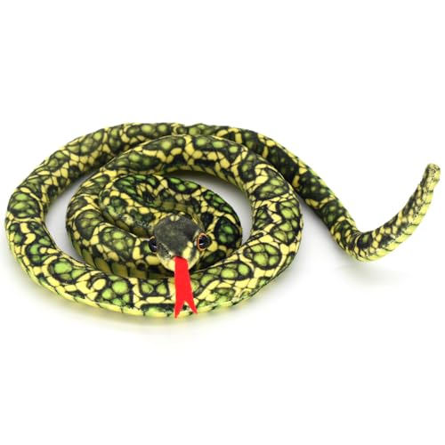 Bakalizoo 3.6 ft Long Soft Snake Plush – Realistic Green Stuffed Animal for Pranks, Gifts, and Decor