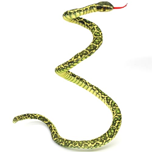 Bakalizoo 3.6 ft Long Soft Snake Plush – Realistic Green Stuffed Animal for Pranks, Gifts, and Decor