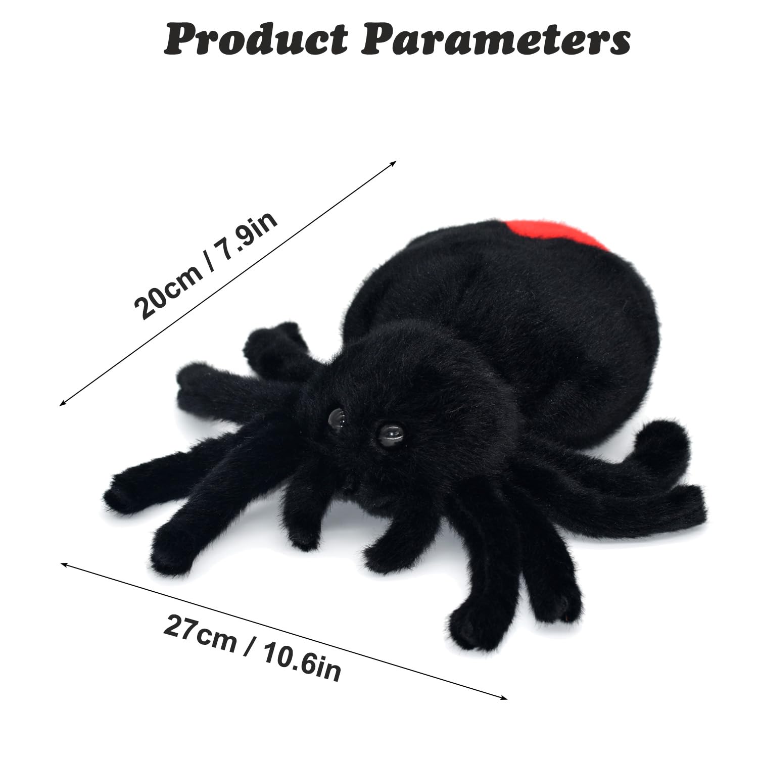 Bakalizoo Soft Spider Plush – Lifelike Stuffed Animal for Pranks, Halloween Decor & Gifts (Black, 7.9 Inches)