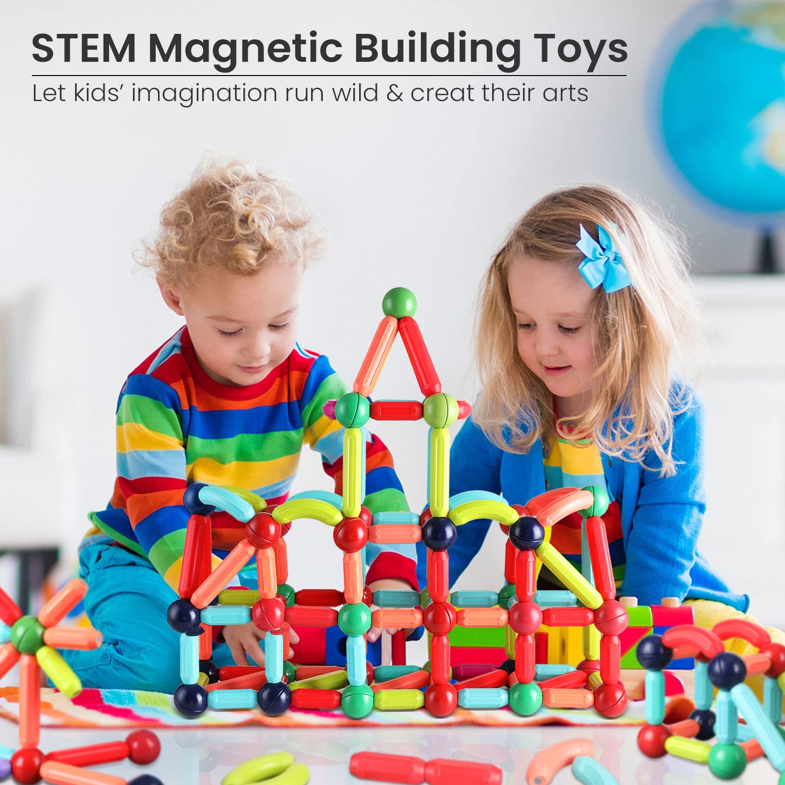 BAKAM 25-Piece Magnetic Building Set: STEM Learning Toy with Sticks and Balls for Kids Ages 4-8