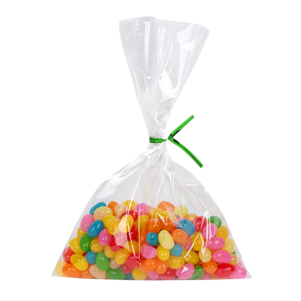 BakeBaking 200 Clear OPP Treat Bags 6x9" with 200 Twist Ties (6 Colors) - Food Grade, Thick, for Parties