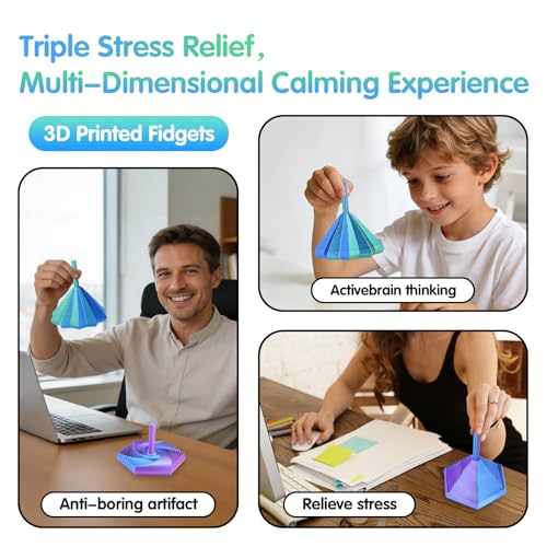 Balkwan 2-Pack 3D Printed Fidget Stars with Detachable Handles - Stress Relief Desk Toy for Anxiety, Green + Purple