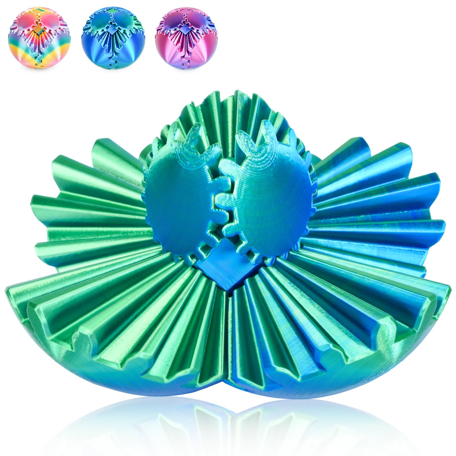 Balkwan Gear Ball 3D Printed Fidget Toy – Green, 3.3 in Spinning Sphere for Stress Relief