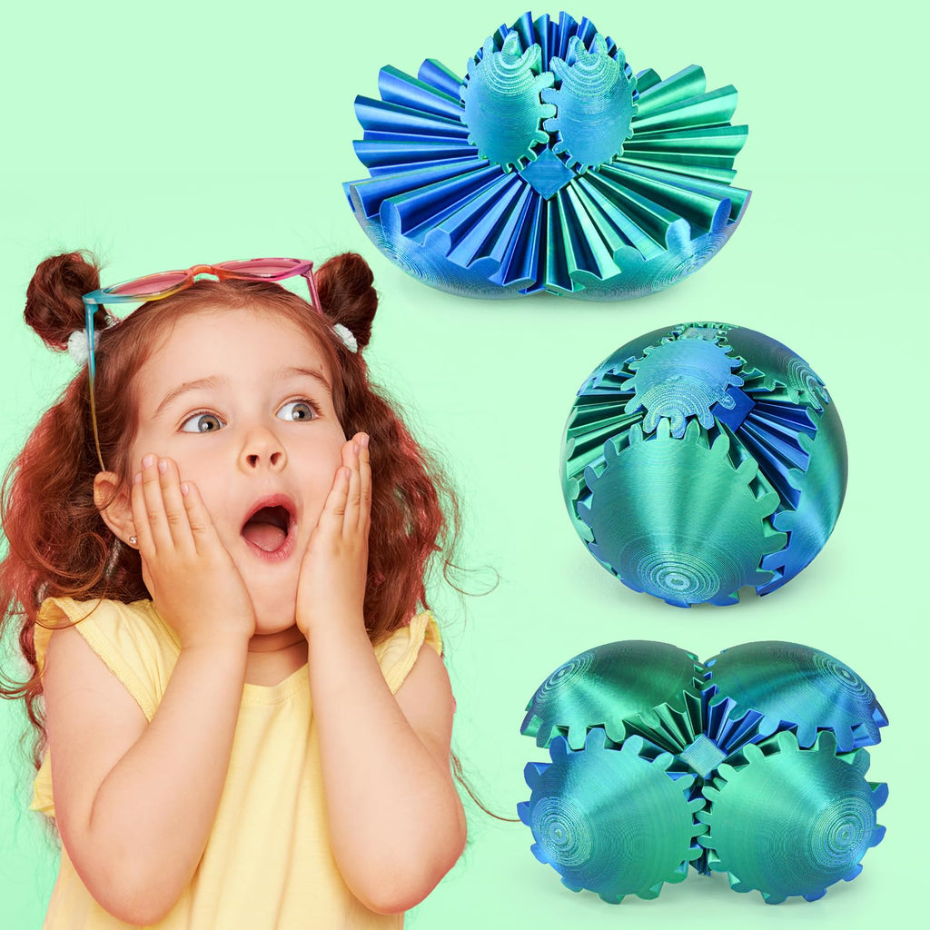 Balkwan Gear Ball 3D Printed Fidget Toy – Green, 3.3 in Spinning Sphere for Stress Relief