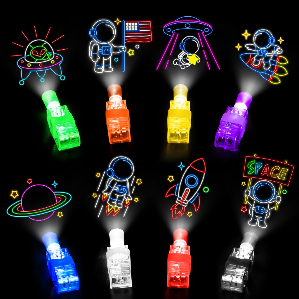 Bamamon Space Finger Lights 32-Pack - Glow in Dark Party Favors with Astronaut Patterns