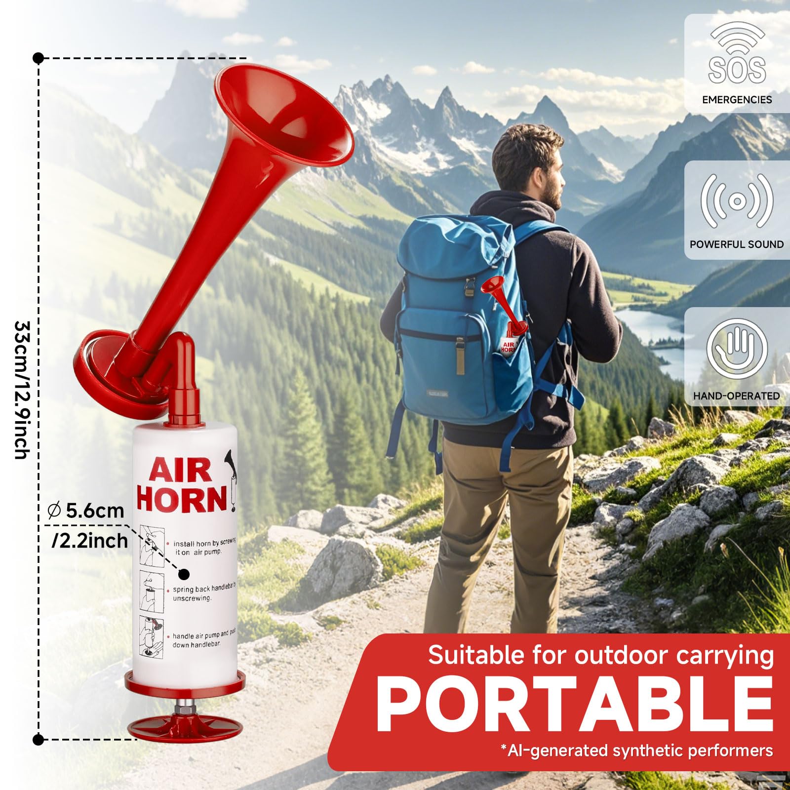 BANHAO Aluminum Handheld Air Horn – Loud Manual Noisemaker for Safety and Events