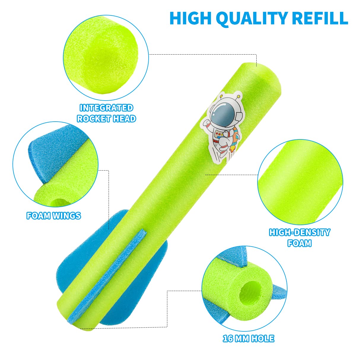 Banvih Rocket Launcher Refills – 8 Foam Air Rockets for Outdoor Play, Compatible with Most Launchers, DIY Stickers, Gift for Boys 3-8