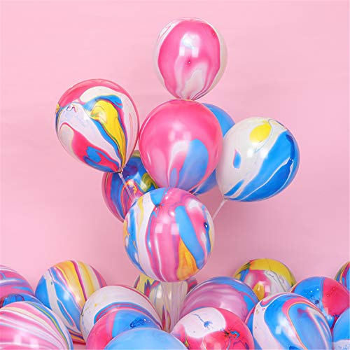 Banyeyun 50-Pack Rainbow Agate Marble Tie Dye Balloons - 12 Inch Latex Swirl Balloons for Party Decorations