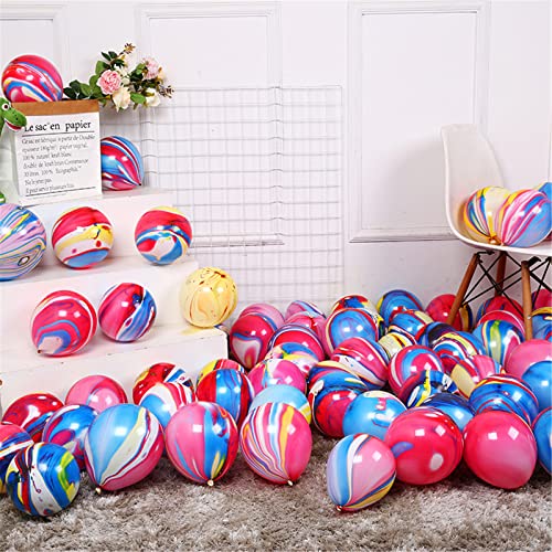 Banyeyun 50-Pack Rainbow Agate Marble Tie Dye Balloons - 12 Inch Latex Swirl Balloons for Party Decorations