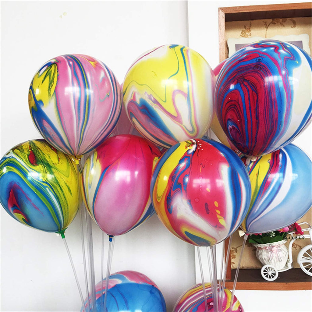 Banyeyun 50-Pack Rainbow Agate Marble Tie Dye Balloons - 12 Inch Latex Swirl Balloons for Party Decorations